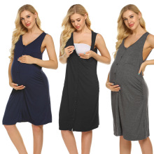 欧美亚马逊夏季外贸睡裙背心孕妇装家居服舒适月子哺乳装