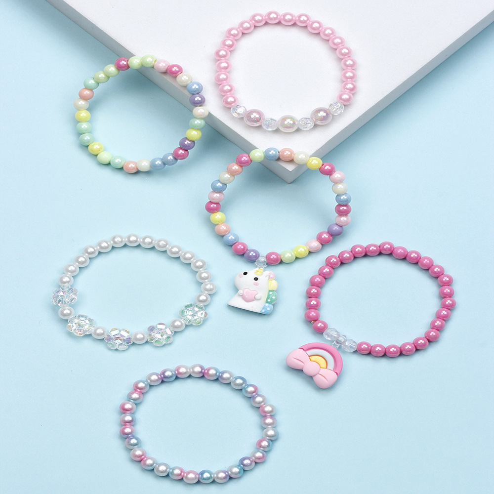 Cute Rainbow Unicorn Resin Beaded No Inlaid Bracelets
