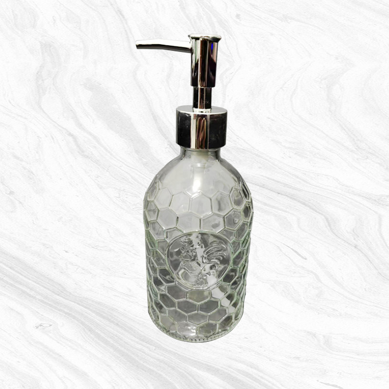 En stock botella de desinfectante de manos de vidrio de alivio 500ml botella de gel de ducha de champú de hotel de lujo ligero botella vacía de aspecto alto
