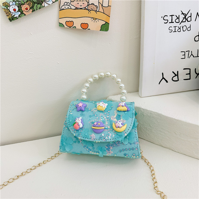 Nueva princesa de dibujos animados bolsos infantiles lindos bolsos de arco de moda chica perla bolsos de hombro