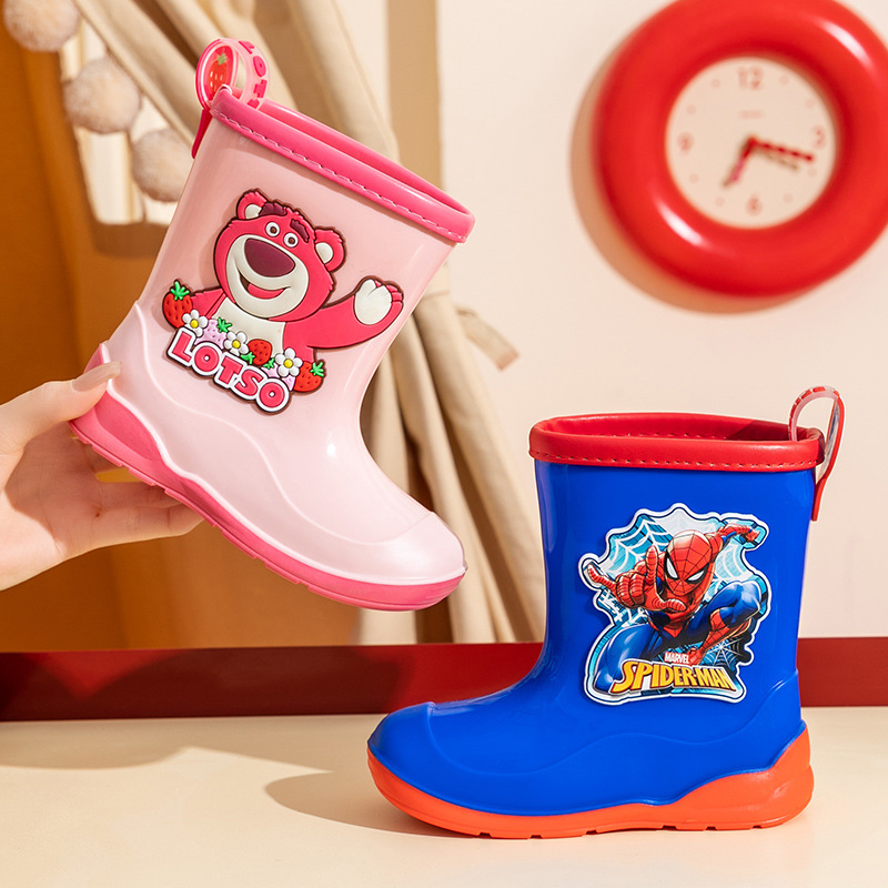 Disney Grassy Bear Children's Rain Boots Cartoon Girls Anti-Slip Toddler Water Shoes Spider-Man Boys Baby Rain Boots
