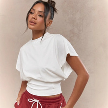 韩版设计感圆领套头短袖T恤女2024冬季新款简洁百搭纯色宽松上衣