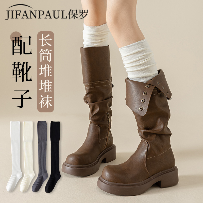 Spring and Summer Thin Ballet-Style Long Boot Socks for Women Paired with White Over-The-Knee Socks and Layered with Thigh-High Socks
