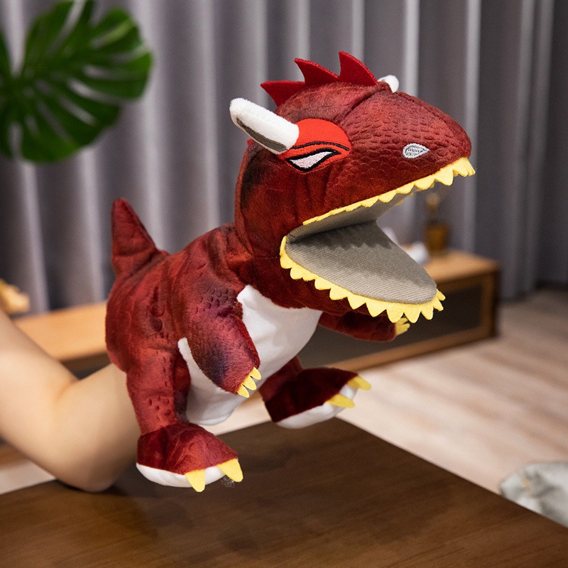 dibujos animados dragón arrojador de fuego raptor dinosaurio muñeca calmar muñeca padres-hijos guantes interactivos muñecas de educación temprana accesorios de rompecabezas