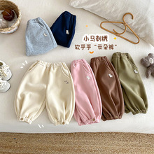 儿童加厚束脚裤2025新款冬季女童洋气韩版刺绣卡通卫裤宝宝裤子潮