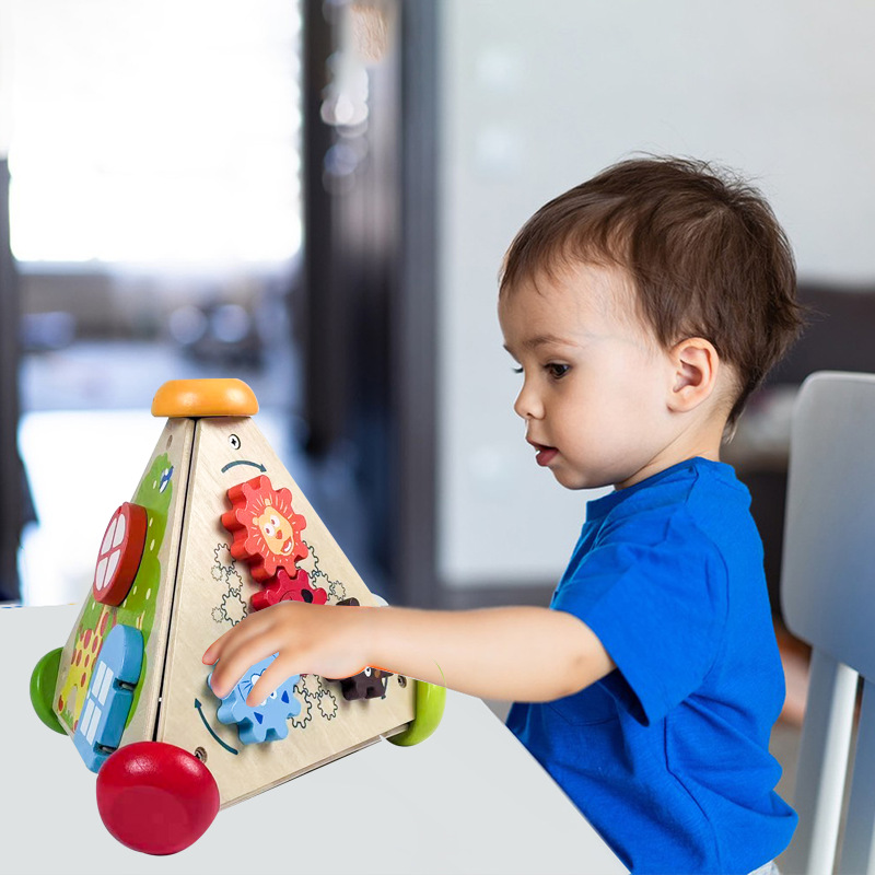Caja de música triangular de madera multifuncional para niños, juguetes, inteligencia para bebés, educación temprana, cerebro práctico, inteligencia, juegos ocupados