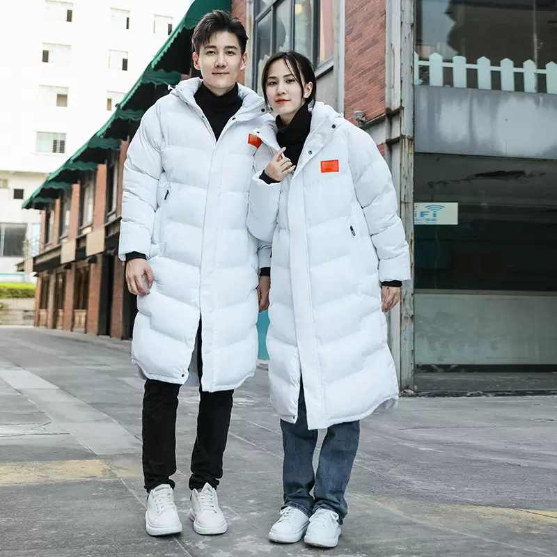 新款秋冬保暖加厚款情侣外套防寒连帽领长款休闲运动棉衣现货批发