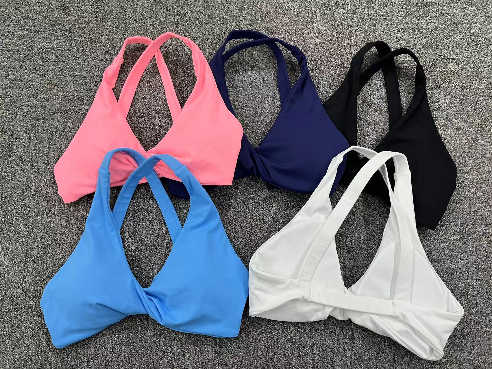 Sports Solid Color Nylon Halter Neck Active Tops Halter Crisscross Tank display picture 34
