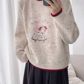 实价【特种纱】减龄韩版小狗刺绣彩点毛衣女秋冬洋气复古针织衫上