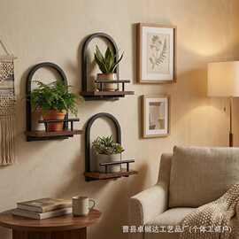 跨境铁木艺壁挂置物架 客厅壁挂式盆栽绿植杂物装饰收纳架