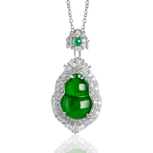 Natural a-Goods Jade Yang Green Gourd S925 Silver Inset Iceseed Jade Pendant Jade Pendant Women's Necklace Fashion Pendant
