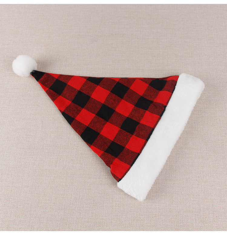 Christmas decorations Party Festive hat Red black and white plaid plaid Christmas hat_voghion.com