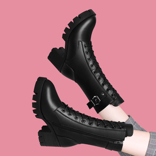 Thin Single Boots Middle Barrel Martin Boots 2024 New Motorcycle Boots Thick Heel High Heel Fashion Boots Knight Boots Autumn and Winter