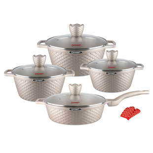 Marble Non-stick Pan Dragon Scale 10-piece Set Pot Set Die-casting Pot Fish Scale Aluminum Pot Maifanite Soup Pot Deep Fried