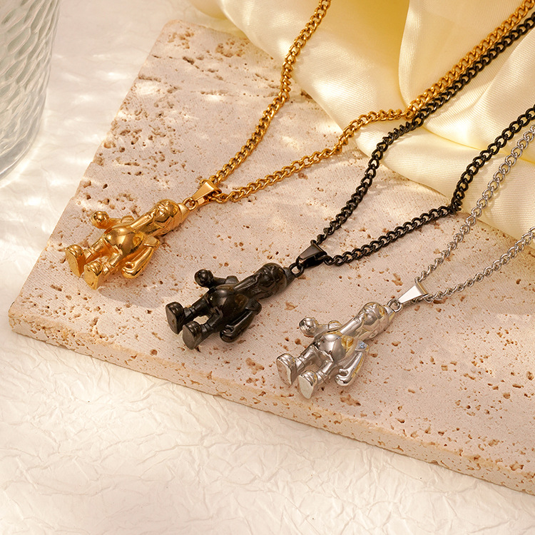 Estilo nacional de moda Wucai Shen Guan Gong colgante collar de acero inoxidable personalidad collar de titanio de oro 18K