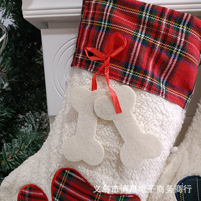 クロスボーダークリスマスラムウールクマの手クリスマスソックスギフトバッグクリスマススタイルリボンギフト収納吊り飾り|undefined