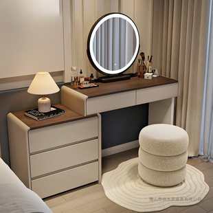 Light Luxury Dressing Table and Cupboard Integrated Bedroom Simple White Storage Cabinet Retractable Dressing Table Modern Small Apartment Dressing Table