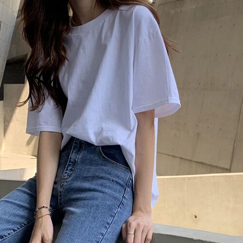 Women's Summer White Cotton T-shirt New Loose Short Sleeve Base Shirt Top Underwear Trendy