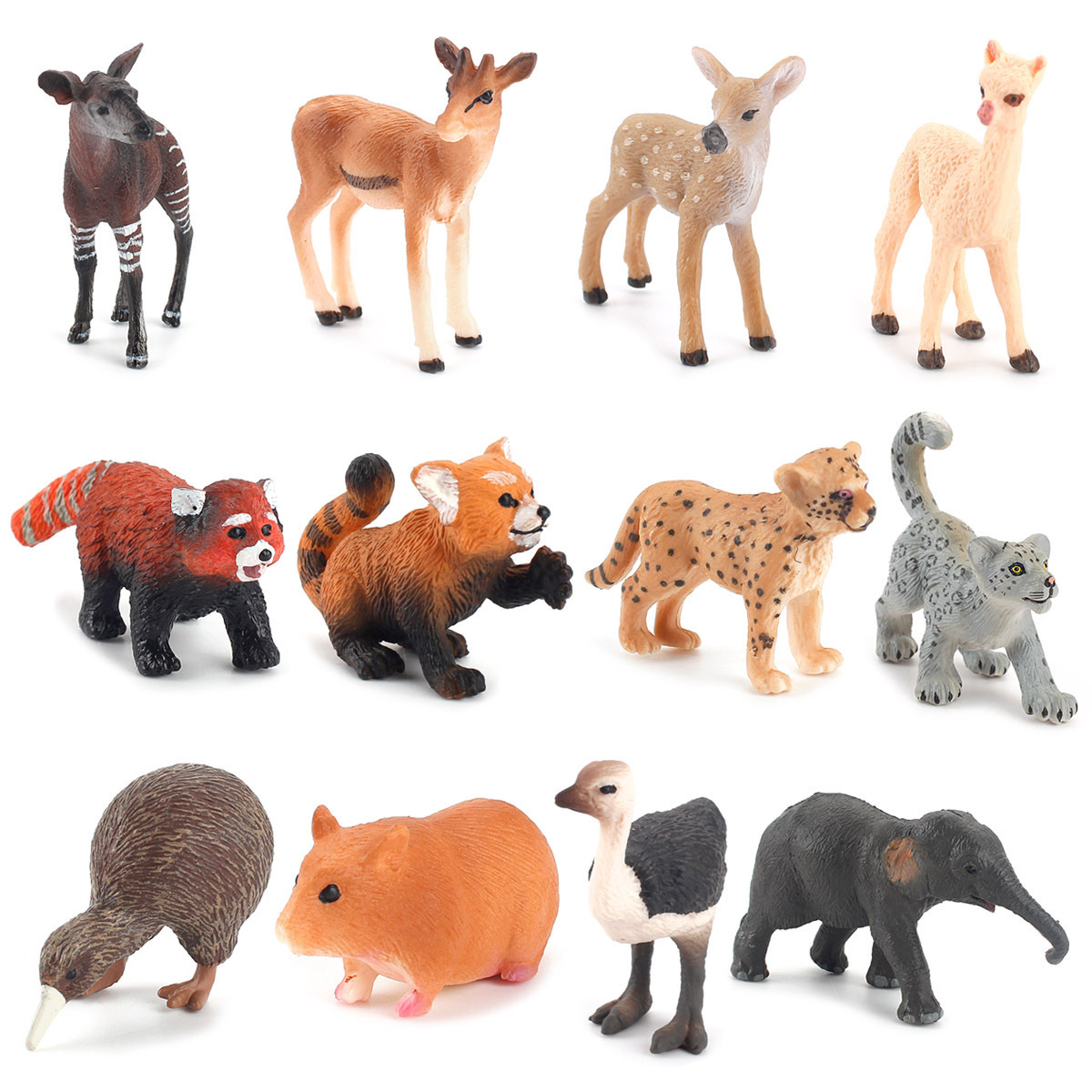 Simulación cognitiva de los niños modelo animal bosque animal mini Ciervo rojo alpaca avestruz animal 12 Decoración Juguetes