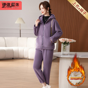 Middle-aged and Elderly Women's Sportswear suit Thickened 2024 Winter New Casual Fleece Jacket Pants Two-piece Set for Women