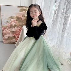 Princess Dress for Girls Anna 24 Spring and Autumn Children's Lace Colorful Velvet Ball Gown for Girls Birthday Overly Ethereal Dress