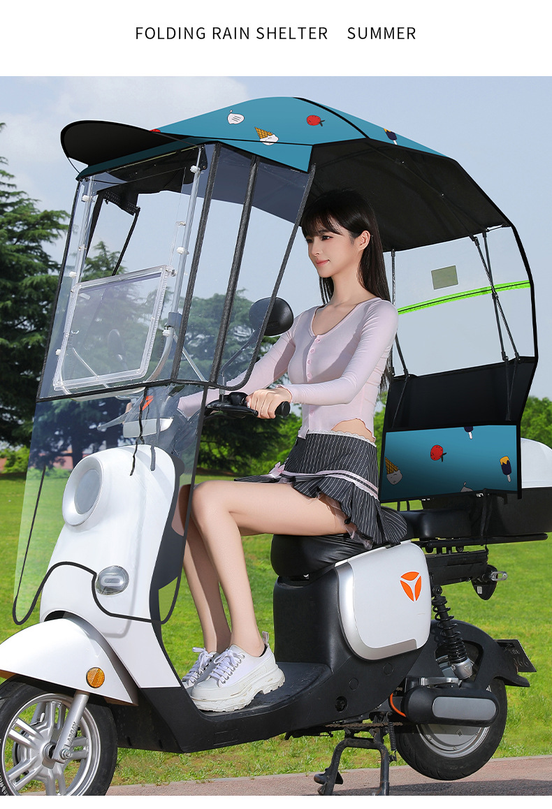 Romantic Xishi Electric Scooter Canopy, Windproof, Rainproof, Sunshade, Retractable, Foldable Umbrella for Electric Motorcycles