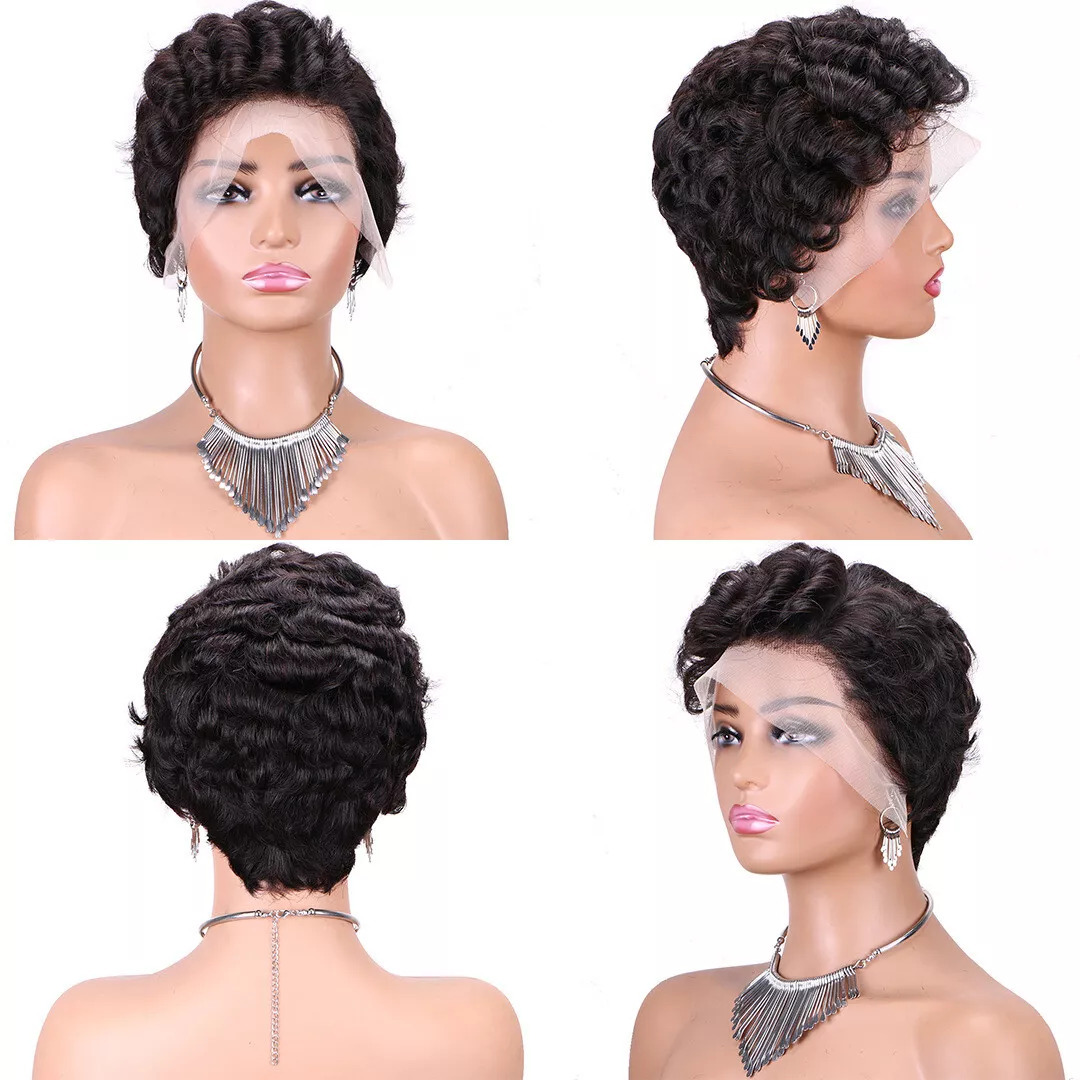 Nuevo estilo corto rizado cabello corto peluca 13x4 lace peluca cabello real
