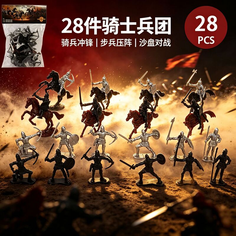 Cross-border Medieval Warrior Static Soldier Model 12 Soldier +8 Military Horse +8 Cavalry Ancient Soldier Military Toy