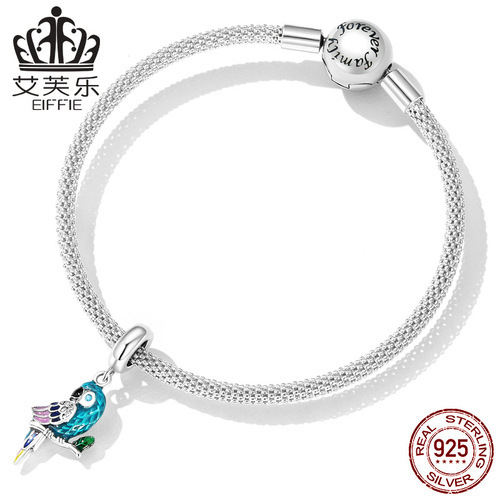 Avro sterling silver s925 parrot pendant bracelet, colorful oil-drip zircon vivid bird pendant jewelry accessories