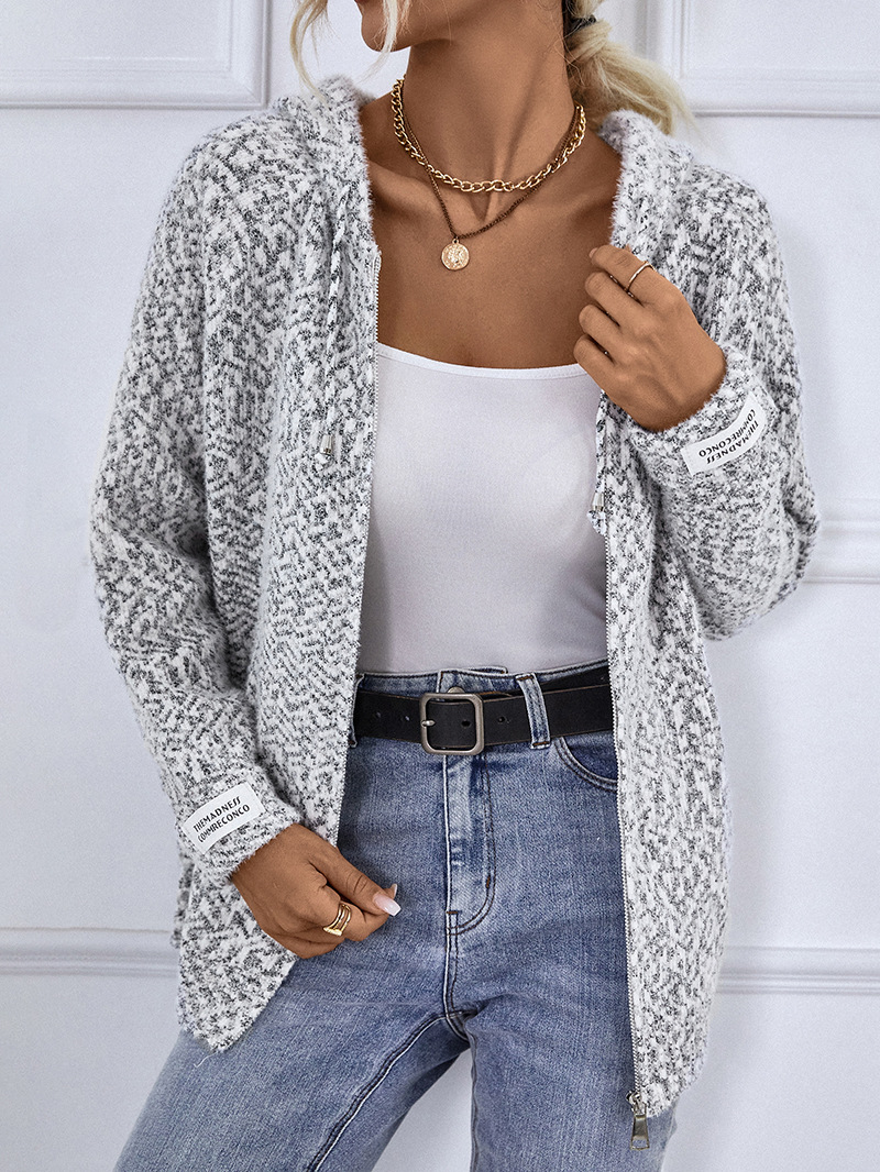 Mao Yu con capucha con cordón transfronterizo Suéter con cremallera para mujer 2023 Otoño e Invierno Nuevo suéter europeo y americano Chaqueta de punto