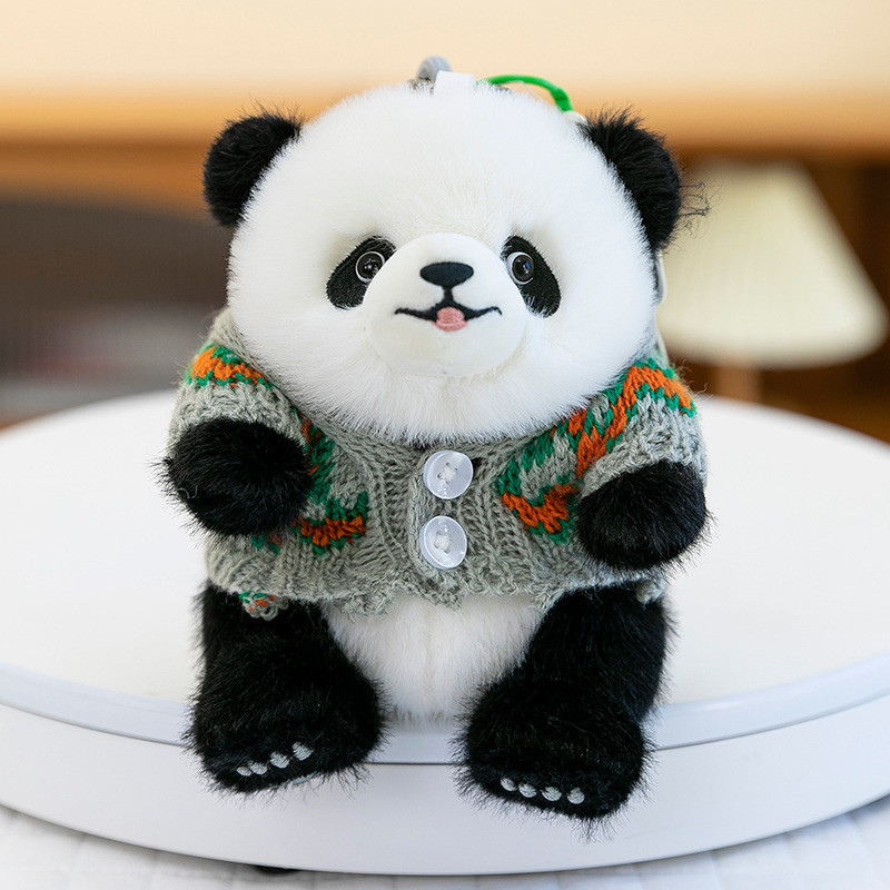 Lindo suéter de flores, colgante de panda, juguete de peluche, llavero, muñeca pequeña, colgante de muñeca, niña