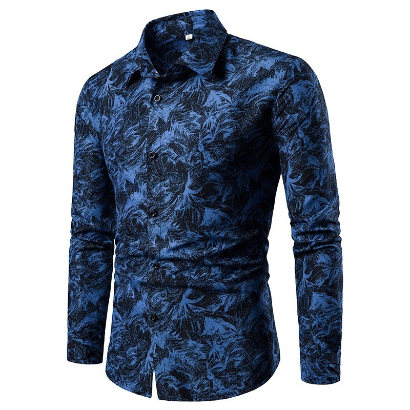 Nueva camisa de manga larga de solapa de los hombres europeos y americanos 3D Impresión digital popular camisa casual superior ventas directas de fábrica