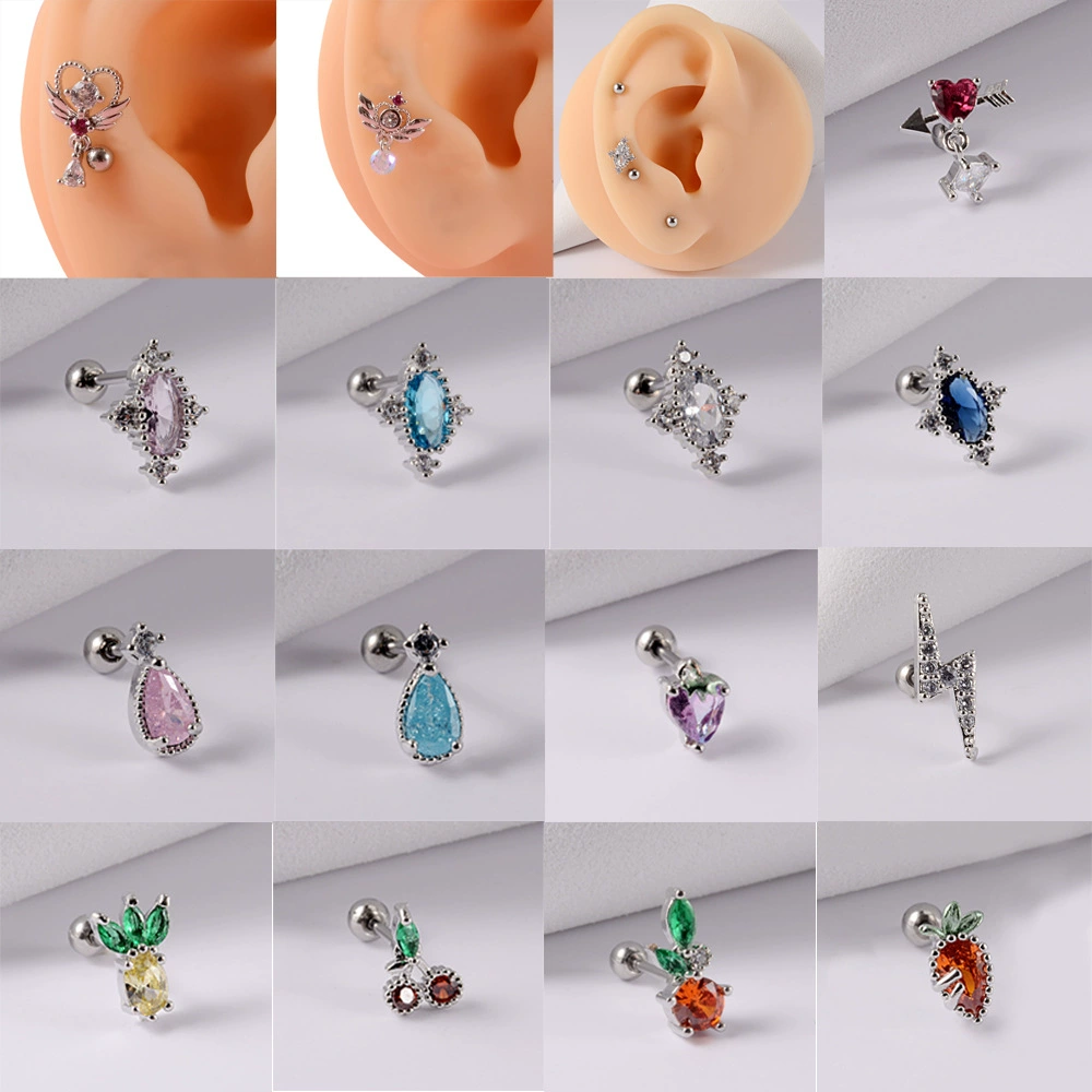 Креативные серьги, подвеска, пирсинг, цирконий, с драгоценностью