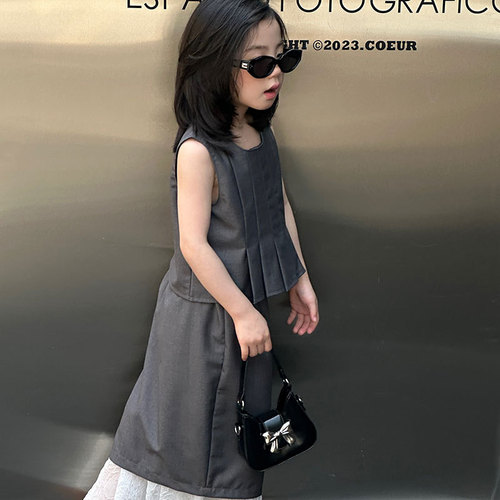 Children's Set 2024 Summer New Korean Style Unique Design Sleeveless Top Contrast Color Long Dress Trendy Dropshipping One Piece