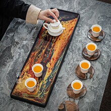 禅意简约木盘茶盘家用简易茶台整块黑檀实木彩绘小茶盘干泡台茶席