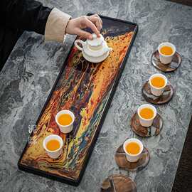 禅意简约木盘茶盘家用简易茶台整块黑檀实木彩绘小茶盘干泡台茶席