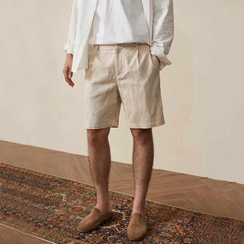 Italian-Style Light Luxury Old Money Style Linen Shorts for Men, Straight-Cut, Made from Xinjiang Cotton Blend, Versatile, Loose-Fitting, High-End Feel Pants Italian-Style Light Luxury Old Money Style Linen Shorts for Men, Straight-Cut, Made from Xinjiang Cotton Blend, Versatile, Loose-Fitting, High-End Feel Pants
