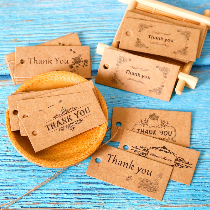 Hand Made Thank You Tags Gift Box Goodie Bag Decor 50 Pieces