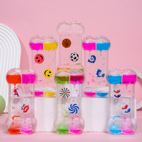 A variety of creative double-heart oil drop desktop ornaments liquid hourglass toy timer students and children quicksand gift batch