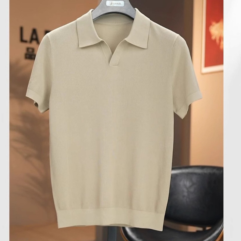 Seagull collar knitted T-shirt cool feeling breathable lapel business polo shirt summer high-grade men's short-sleeved T men 1X205