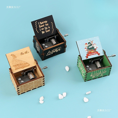 Wooden Music Box Creative Hand-Crank Classic Harry Color-Painted Carved Christmas Birthday Couple's Music Box Gift
