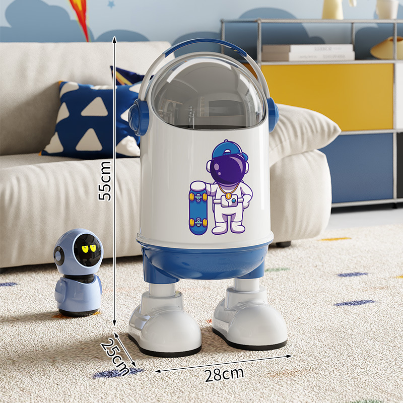 ゴミ箱宇宙飛行士漫画スイング蓋収納バケツリビングルームの装飾品ステーションフットクリーニングバケツ子供の寝室の衛生バケツ|undefined
