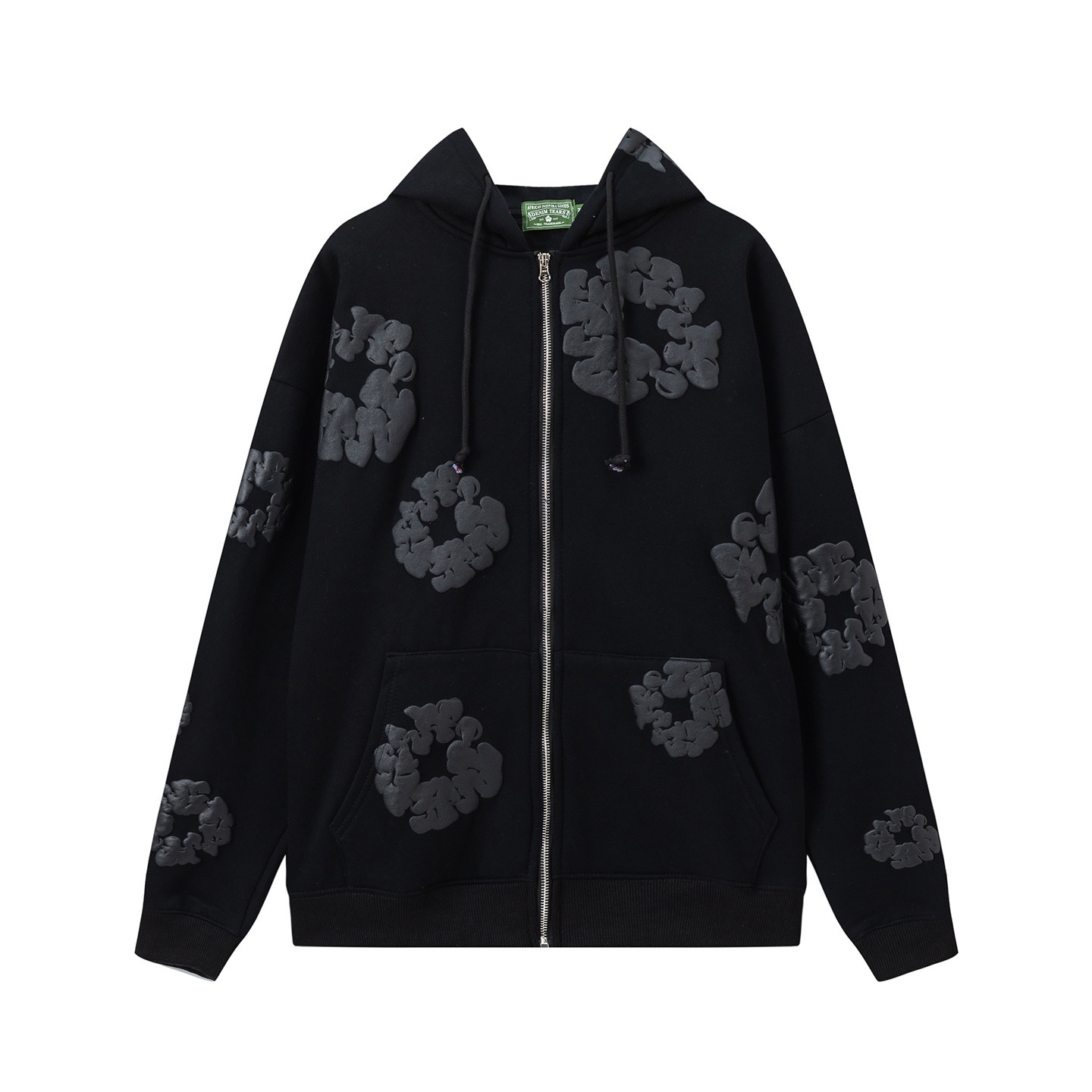 Denim Tears Cotton Wreath Puff Print Hoodie Black