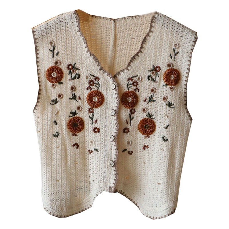 [Bizheng] primavera nuevo estilo coreano ropa de mujer Mori tridimensional pequeña flor bordada Chaleco de punto cardigan chaleco 7715