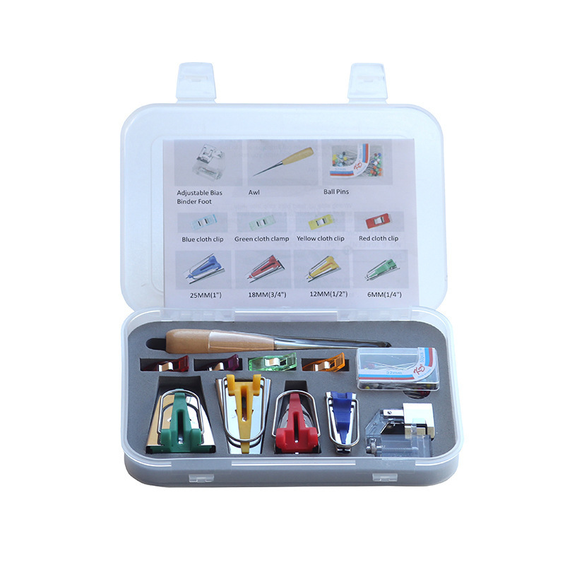 Herramienta de patchwork de bricolaje, dispositivo de cinta, dispositivo de doblado, dispositivo de doblado, tubo de tracción, herramienta de tira de tela hecha a mano, 4 paquetes