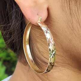 邦捷 热卖夸张耳环女 三色纹理花纹设计吸睛耳饰重工耳圈饰品批发