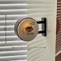Coffee cat round light sign