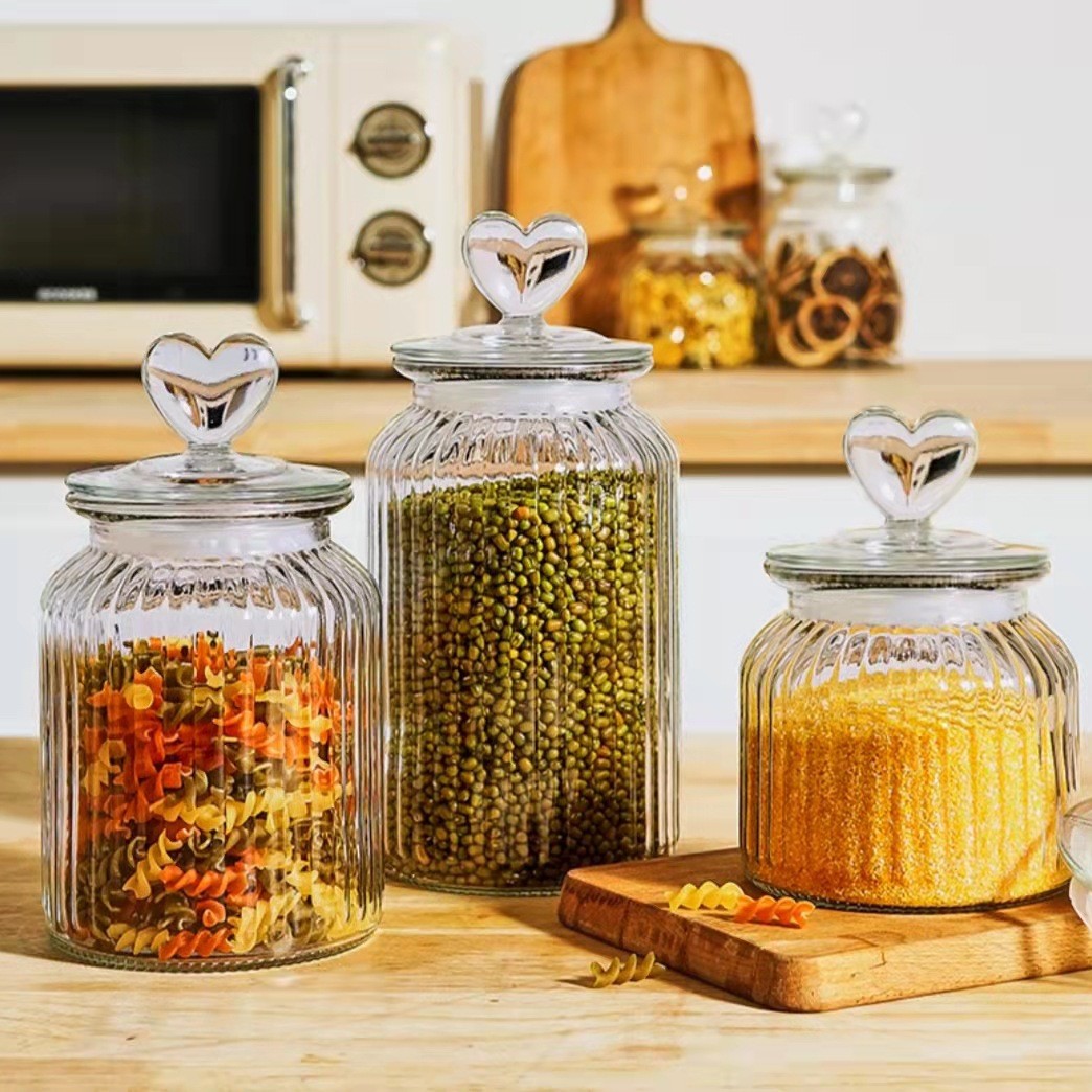 Tarro de vidrio sellado tarro de almacenamiento creativo cubierta de amor botella de vidrio ámbar frasco de vegetales tarro de té de vidrio transparente