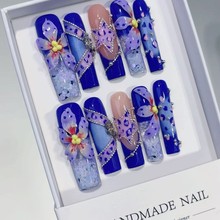 跨境水管4.0雕花流麻款5D美甲贴纸日系背胶指甲贴毛衣复古蓝色