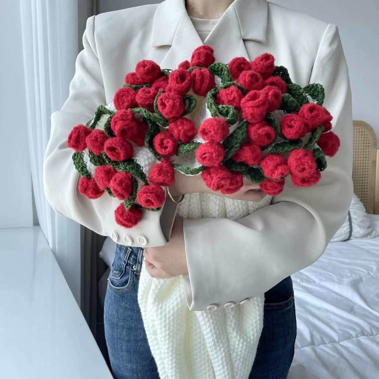 Одеяло, тканый клубок пряжи для сна, ручная работа, розы, букет, подарок на день рождения
